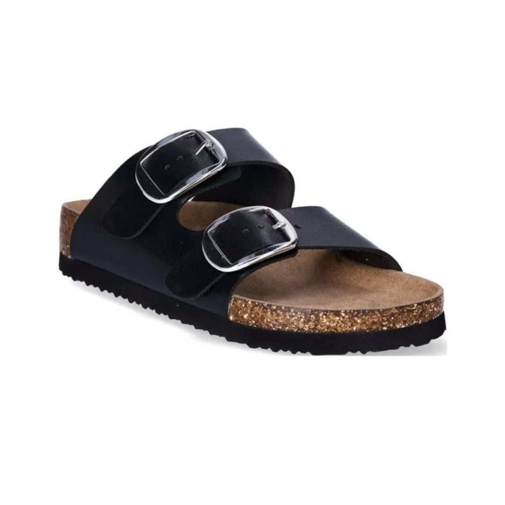 NWOT Black Double StrapSandals with Silver Buckles